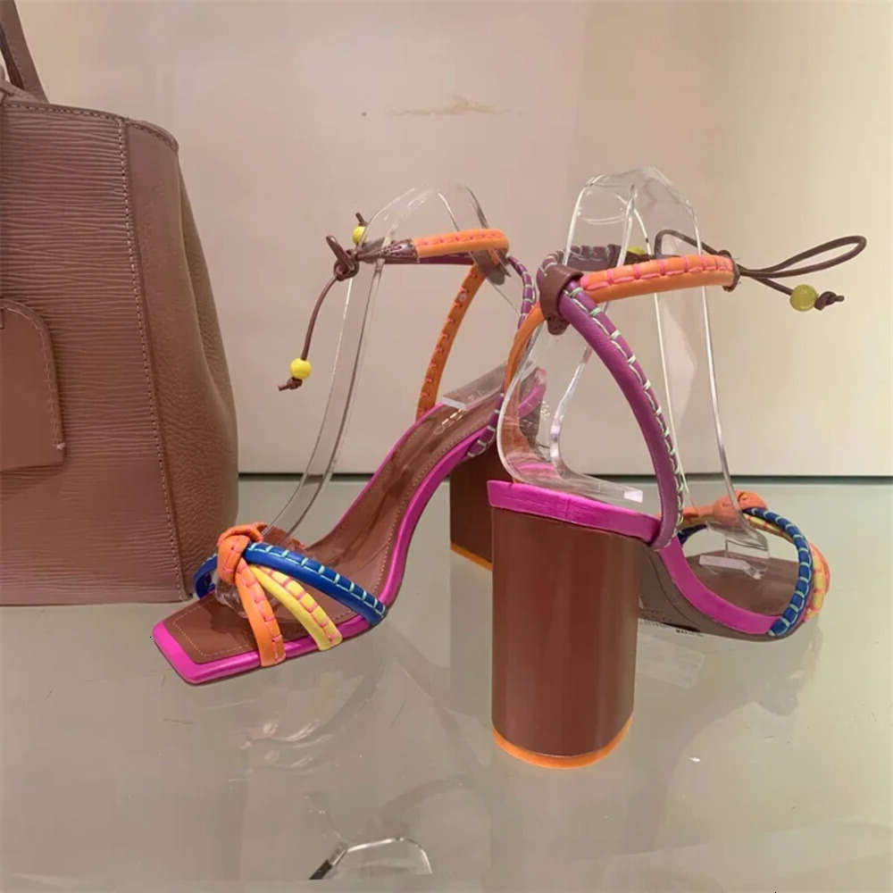 2025 Fashion Twist Woven Color Blocking Designer Brand Women's Shoes Thick with High Heel Sandals Female Casual a0ea 7d61 2aa9