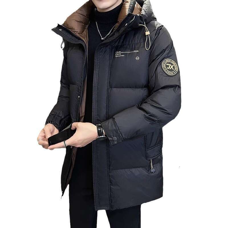 2024 Winter New Long Hooded Solid Color Casual Men's Down Jacket Thick Style Factory