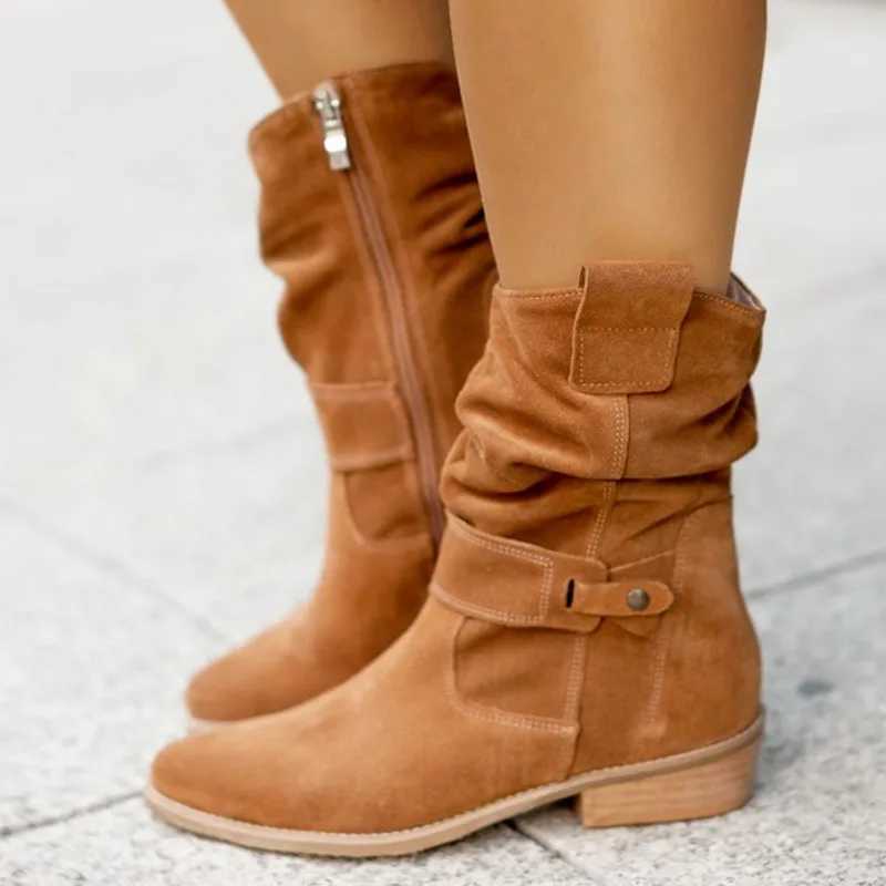 Wern Cowboy Boots Wen Ankle Boots Low H Suede Boots Metal Buckle Side Zipper Size 43 Short Boots Womens Shoes M241113