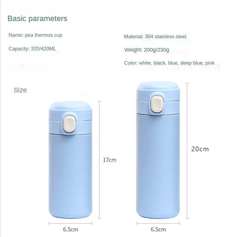 New stainless steel lid double vacuum straight cup cute simple pea cup stainless steel water bottle thermostat Y241114