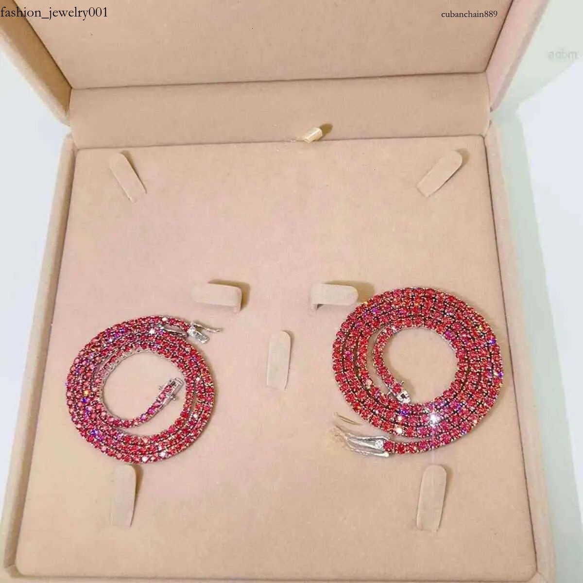 New Fresh Products Wholesale Price 3mm S Tennis Necklace Vvs1 Colorful Red Moissanite Chain