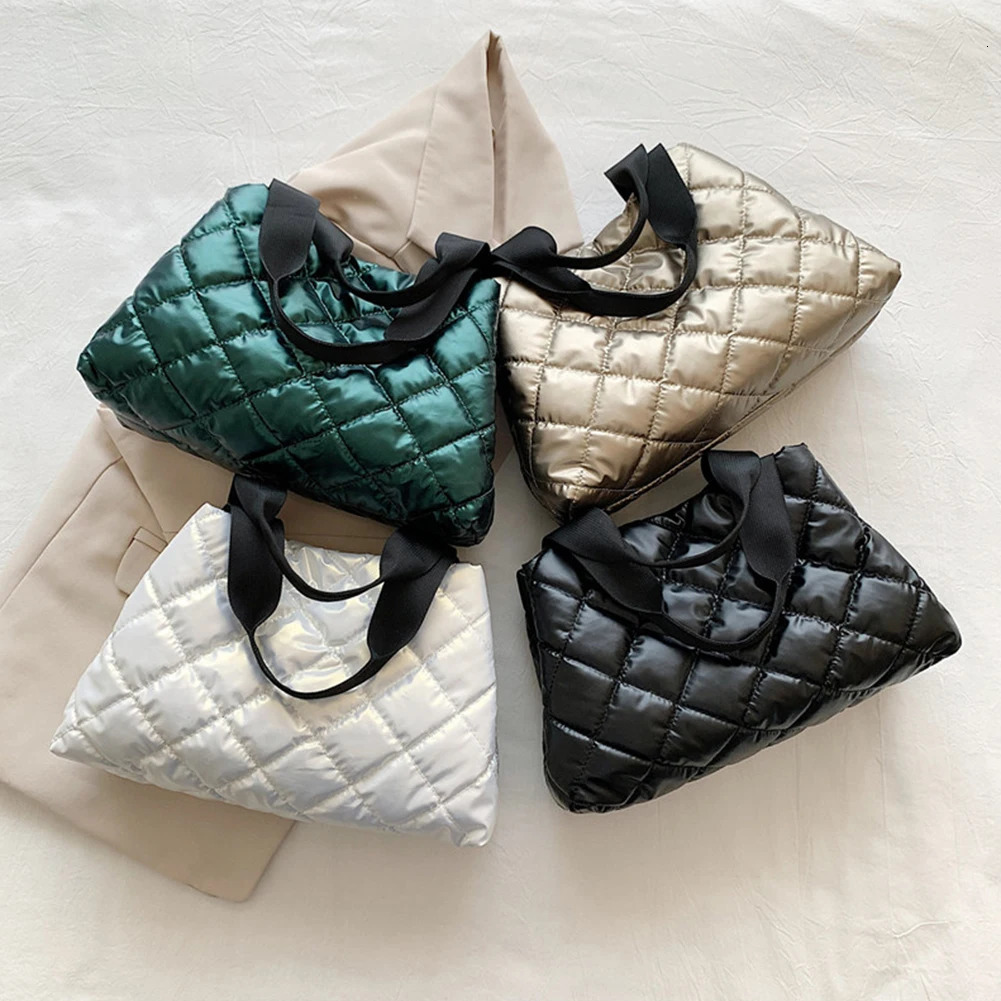 Women Quilted Hobo Handbag Puffer Shoulder Bag Large Capacity Top-handle Bag Soft Solid Color Padded Bag Cotton Girls Winter Bag 241114
