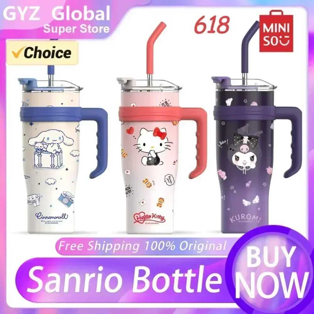 1200ml hot water bottle cool and cute Kuri cinnamon melody stainless steel water bottle straw gift Y241114