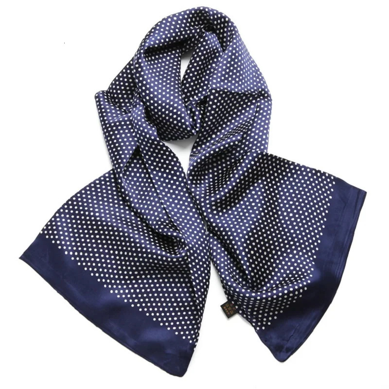 Mens 100 silk scarf vintage polka dot long double-layer neckline business office muffler blue black241114