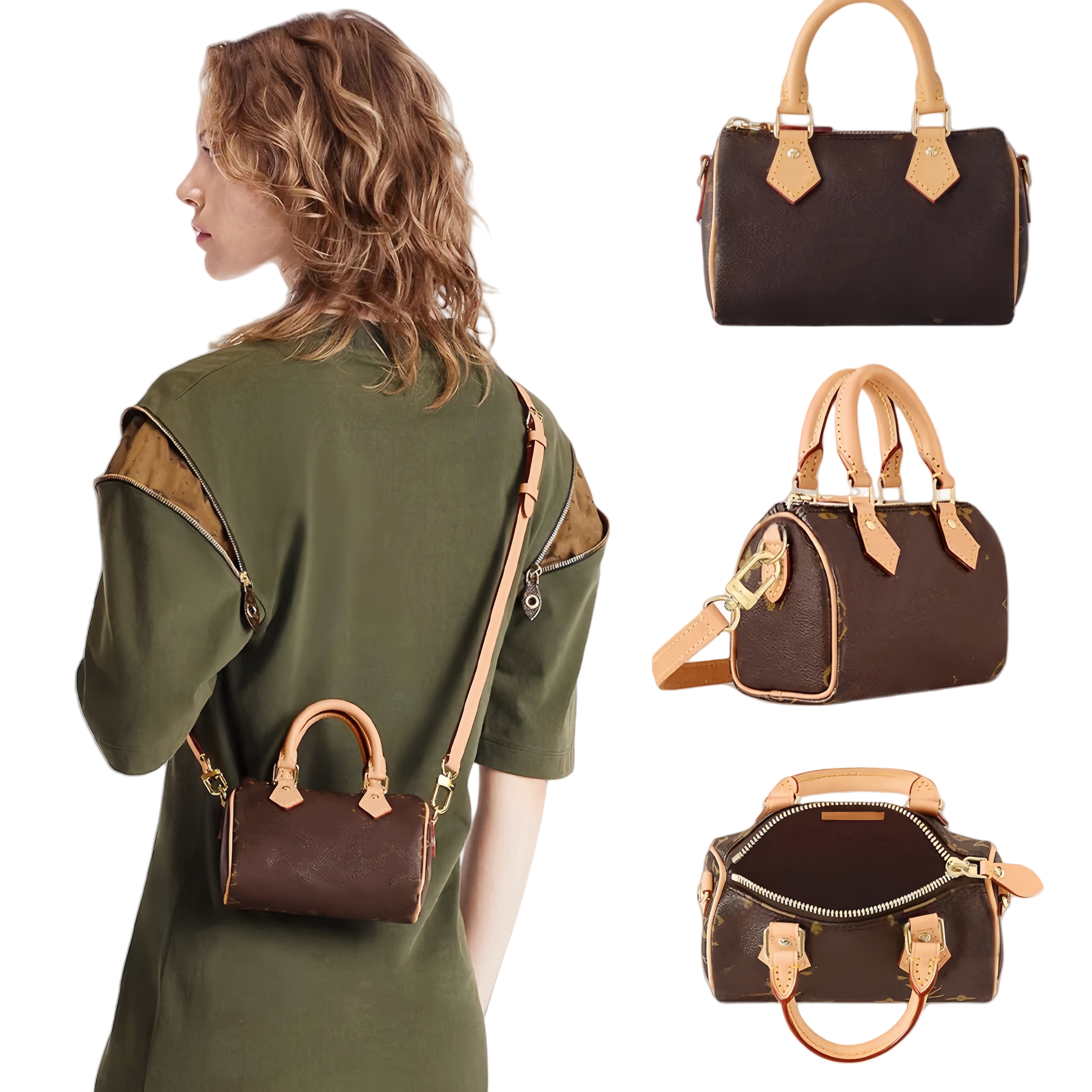 Luxury speedys nano Shoulder Bag Designer handbag Top handle leather clutch pochette Classic Mini Boston bag Womens mens travel tote cross body Luggage Bags wallet