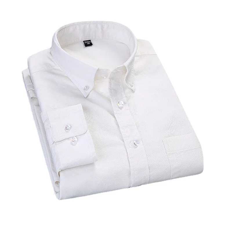 Quality 100% Cotton Oxford Shirt Mens Long Sleeve Casual Comfortable Breathable Button Pocket Men Solid Dress ShirtsXJ24113