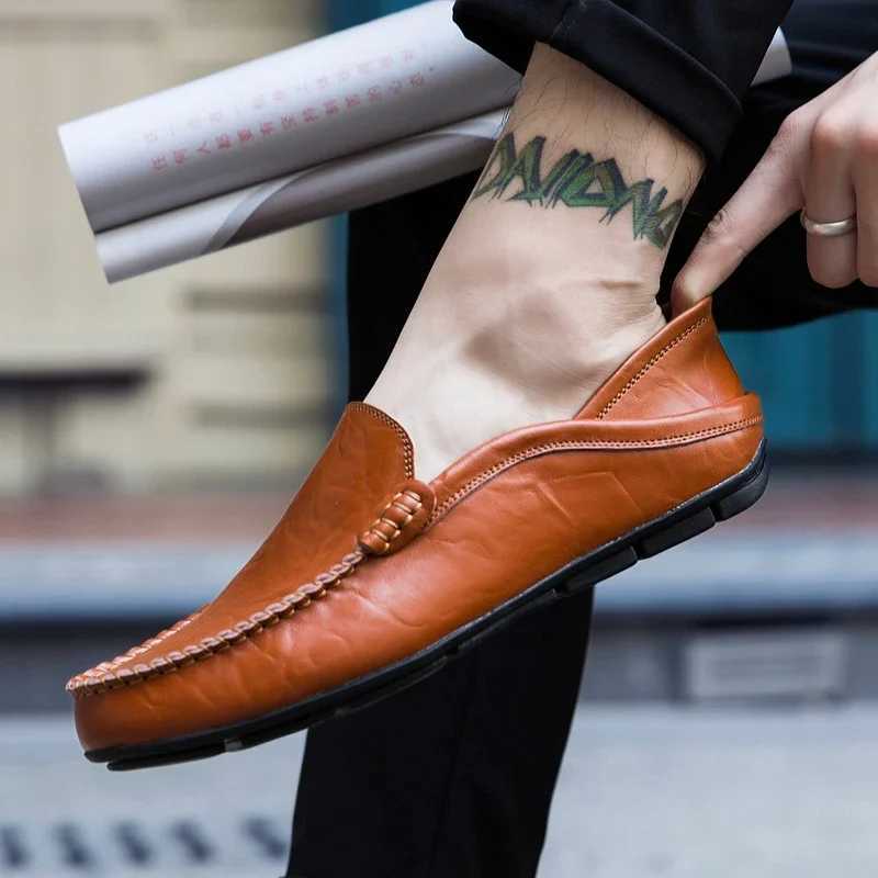 Genuine Leather Men Casual Shoes Luxury Brand Designer Men Loafers Breathable Slip Male Boat Shoes Plus Size 37-47 XJ250614