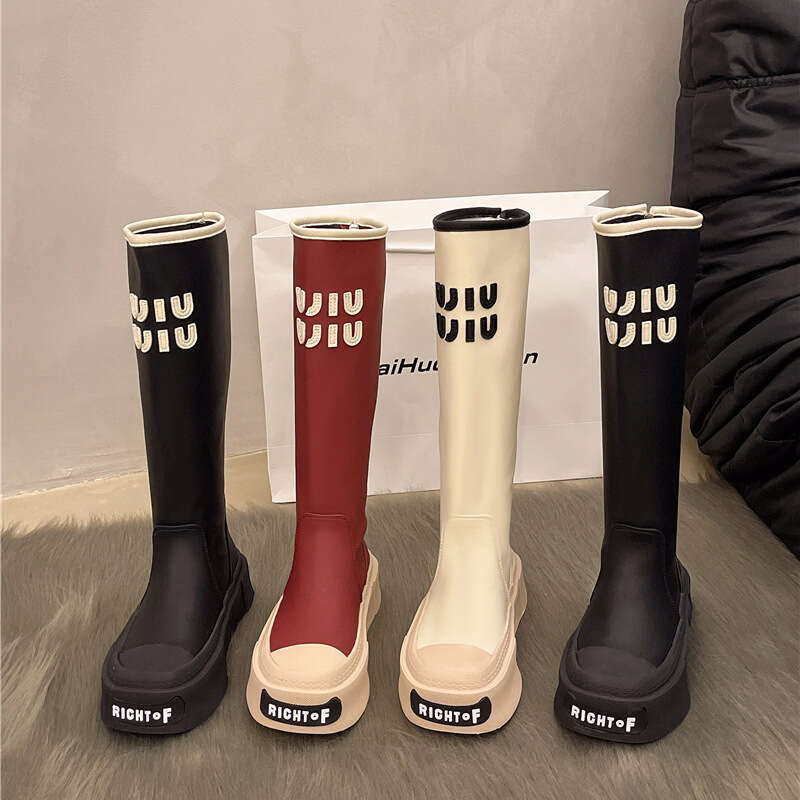 2025 beautiful Thick Soled Round Toe Long For Women 2025 New Autumn And Winter, Knee Only Skirt, Knight pretty Slim Boots, Elastic Boots Winter, Skirt