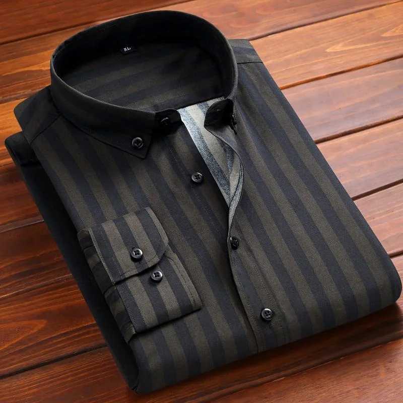 Spring Autumn Mens Long Sleeve Striped Shirt Casual Slim Fit Business Button-Down Shirts Classic Formal Dress ShirtXJ24113