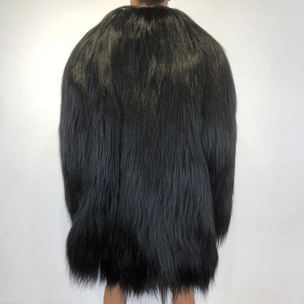 YOLOAgain Mens Black Mountain Wool Leather Jacket Wool Leather Coat Winter Warm Coat 241113