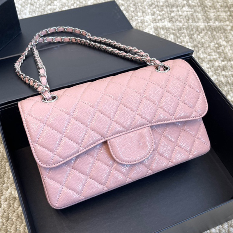 Caviar Leather CF Designer Classic Double Flap Seven Colors Women Shoulder Bag Silver Hardware Matelasse Chain Luxury Wallet Portable Cross Body Bag 23x14cm