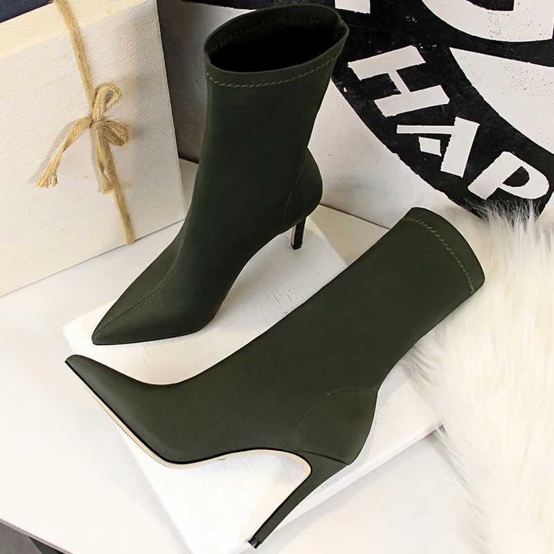 BIGTREE shoes Warm boots Fi ankle boots Pointed Toe Streh boots autumn stiletto heels sock boots high-H womens shoes M241113