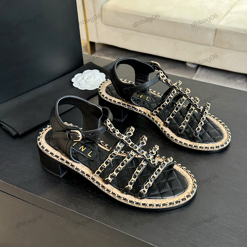 Mules Female Designer Sandals Metal Chain Decoration Sheepskin Lined With Sandals Daily Commuting Sandal Shoes Office