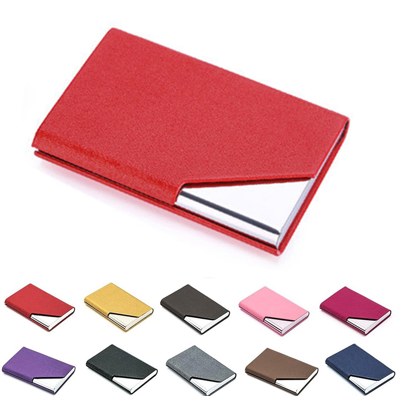 Business Card Holder, Upgraded Leather Card Case Metal Slim Pocket Name Card Box RFID Blocking Business Cards Carrier with Magnetic Closure for Men or Women