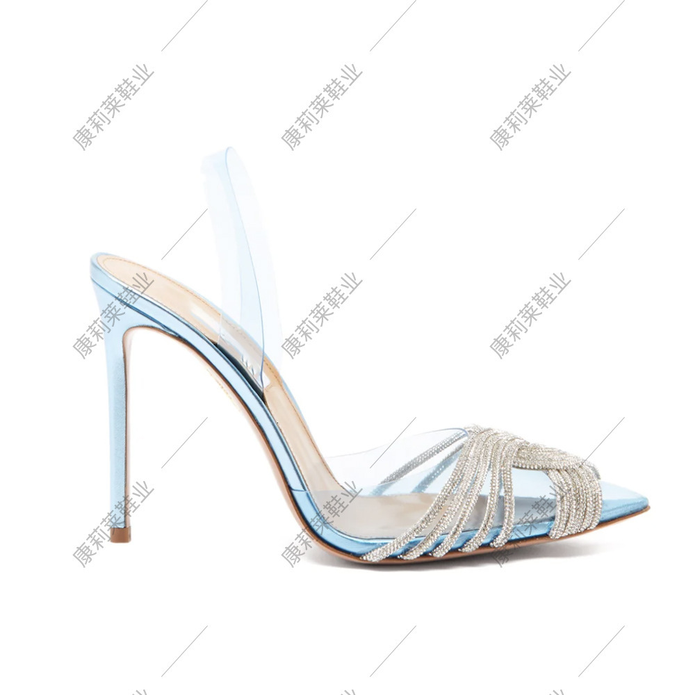 manufacturer orders summer new pointed high heels transparent rhinestone toe caps sexy and fashionable sandals slippers for women