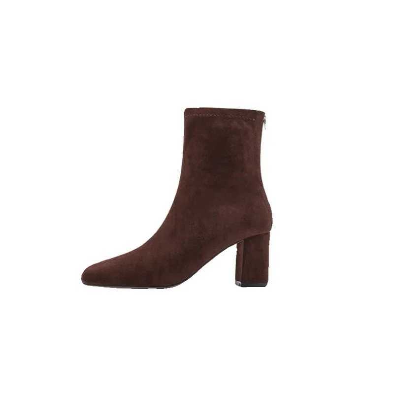 High Quality High H Wen Suede Ankle Boots Winter Designer Square Toe Wen Trend Walking Shoes Pump Comfortable MUJI Snow Botas T241113