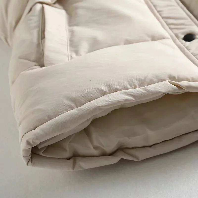 Autumn Winter Women Solid Loose Vest Drawstring Stand Collar Long Jacket Cotton Padded Windproof Warm Waistcoat 241113