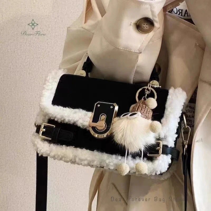 Womens High Appearance Faux Suede Shoulder Bag Autumn Winter Handbag Senior Patchwork Messenger Crossbody Casual Bag 241114