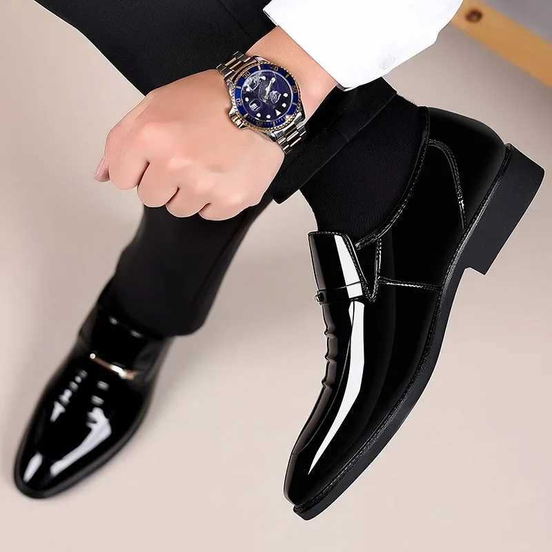 Men Patent Leather Shoes Business Shoes Casual Pointed Toe Slip Loafers Men Luxury Party Wedding Plus Size Shoes XJ250614