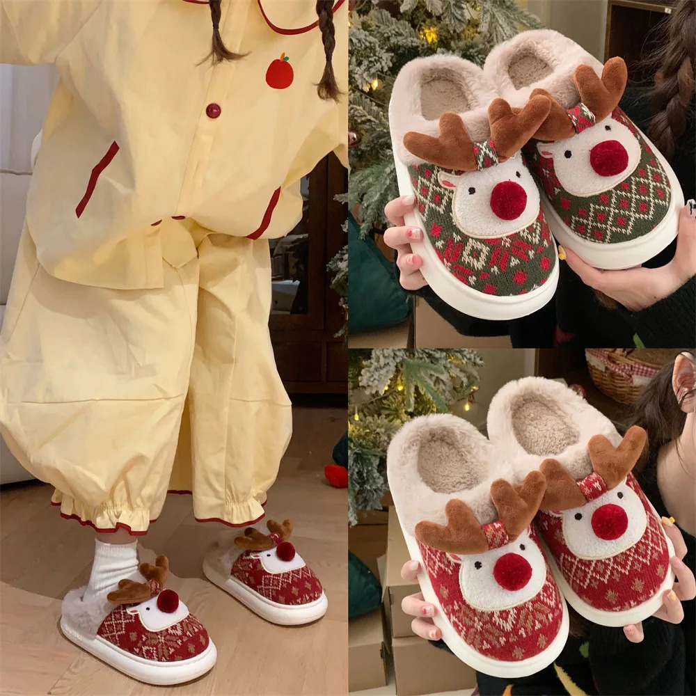 2024 Christmas Cotton Womens Slide Cute Cartoon Deer Anti slip Girl Indoor Flip Fashion Party Tablet Slide 241113