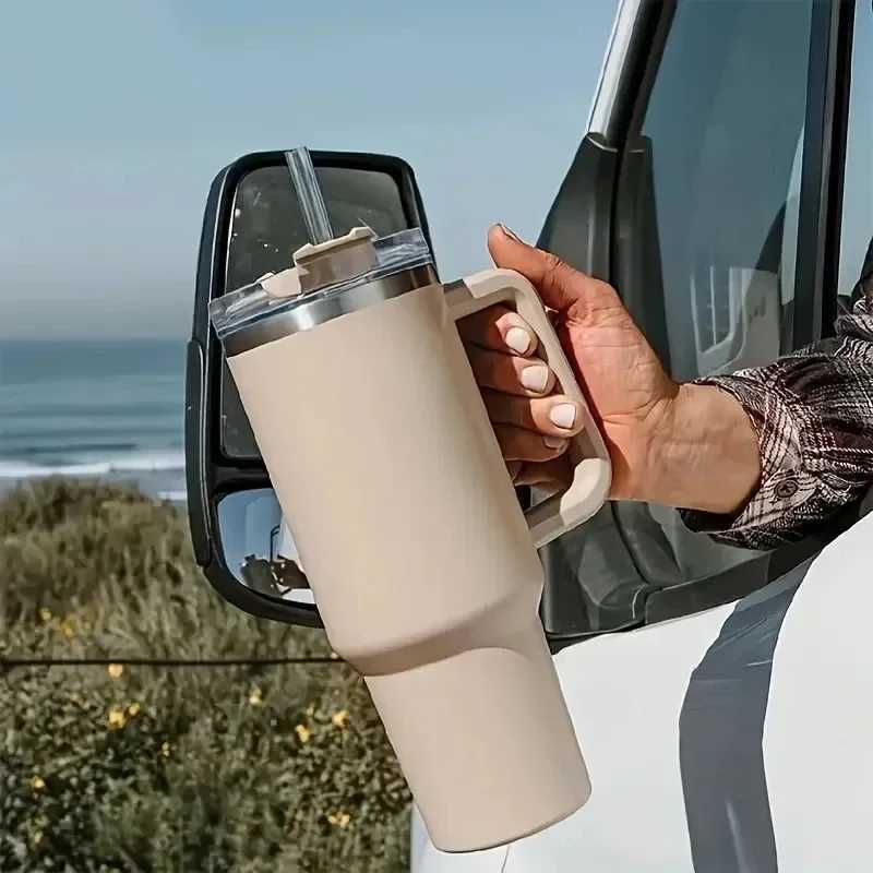 40oz stainless steel water bottle car coffee g Personalized with handle Lid straw vacuum hot cup Y241114