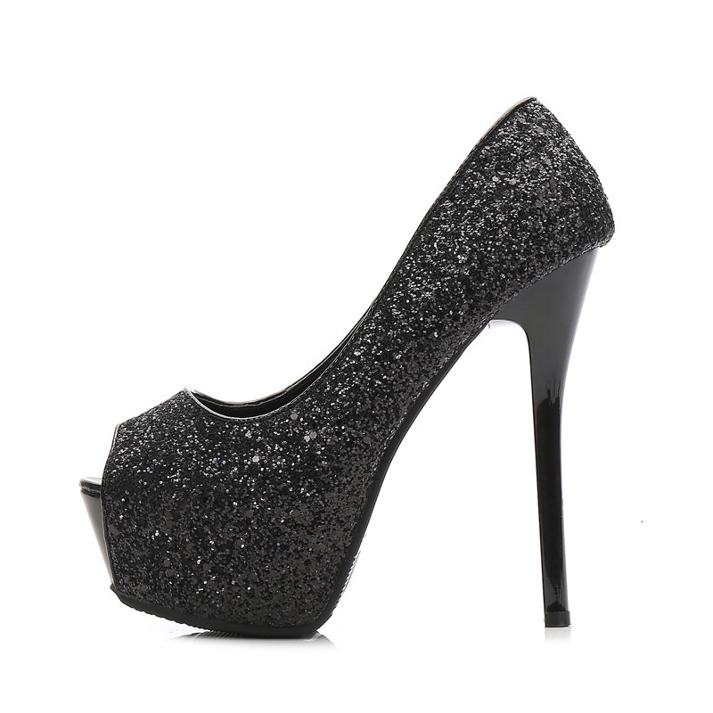 fashion glitter trendy european and american sexy nightclub fish mouth ultra high heel waterproof platform shallow mouth women s singles
