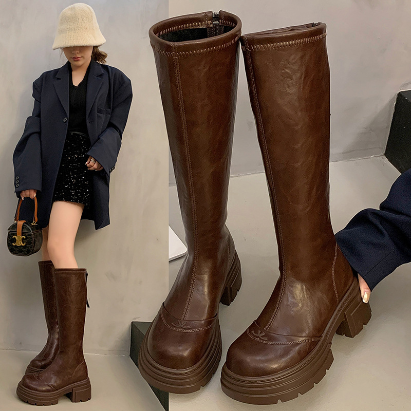 Women's Boots:Winter Fleece Warm Long Boots Simple Design Versatile Leisure Style Comfort Thick Sole Increase Height,Black/Brown,Free shipping 11