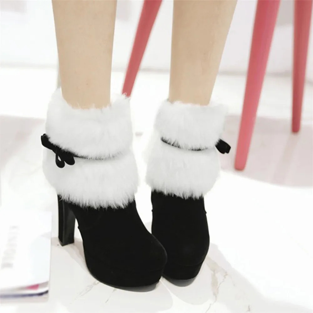 Womens Winter Warm Shoes Christmas Ladies Santa Claus Role Playing Shoes Red Ankle Boots High Heels Short Boots 241113