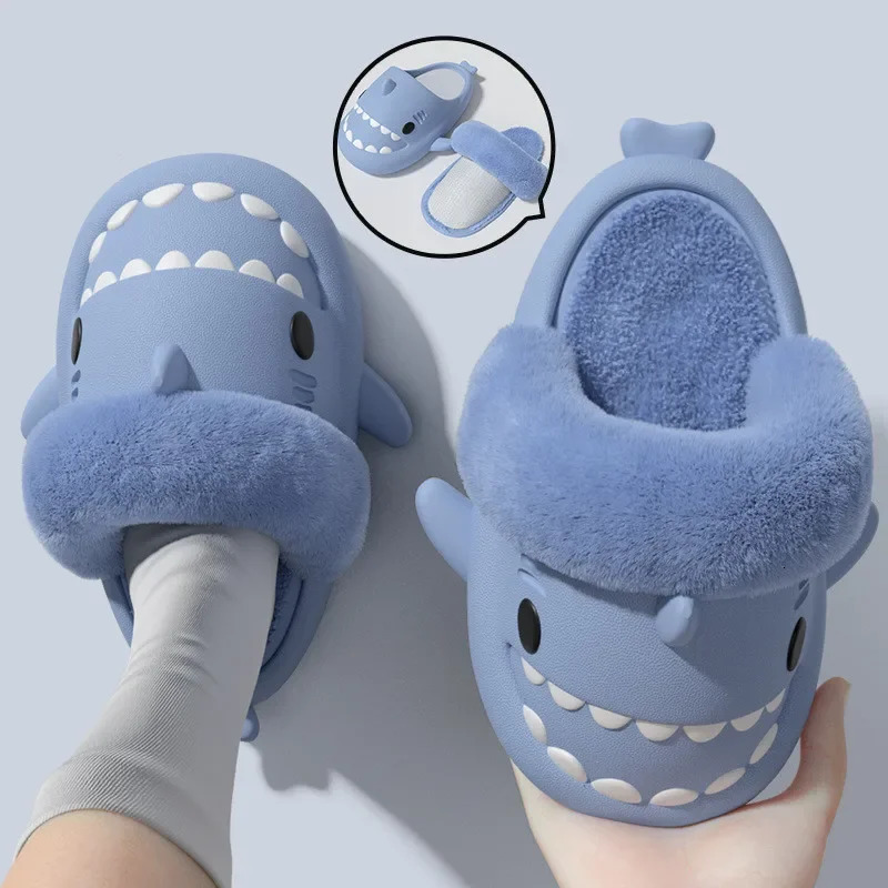 Men Women Shark Slippers Detachable EVA Waterproof Warm Cotton Plush Home Slippers Winter Indoor Fluffy Slides Non Slip Shoes 241114