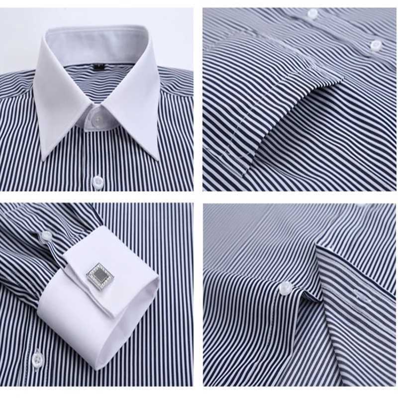 Mens French cuff formal shirt new white long-sleeved business button mens shirt regular fit cuff button shirt M~6XLXJ24113