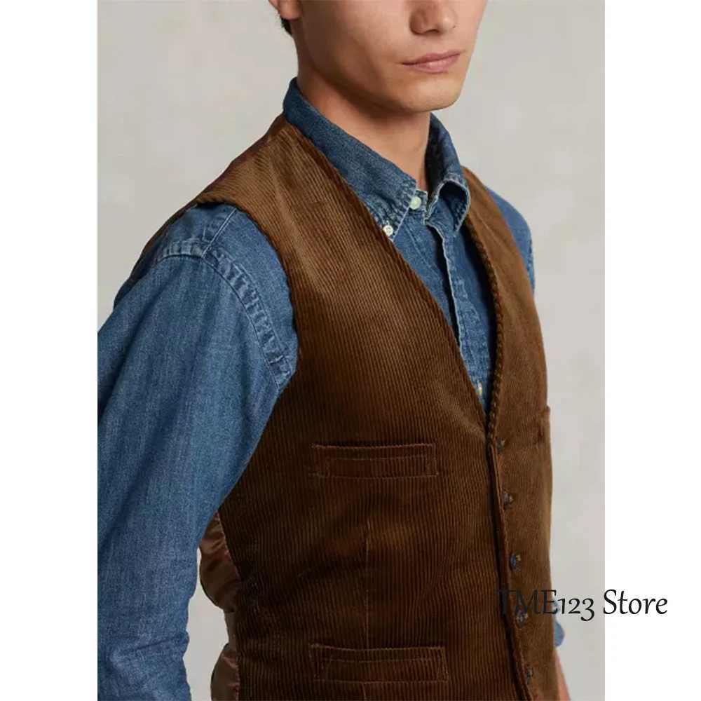 Mens Corduroy Slim Single-breasted Vest Casual Bussiness Vest Men Casual Sleeveless Jacket Vests LX241114 - view 4