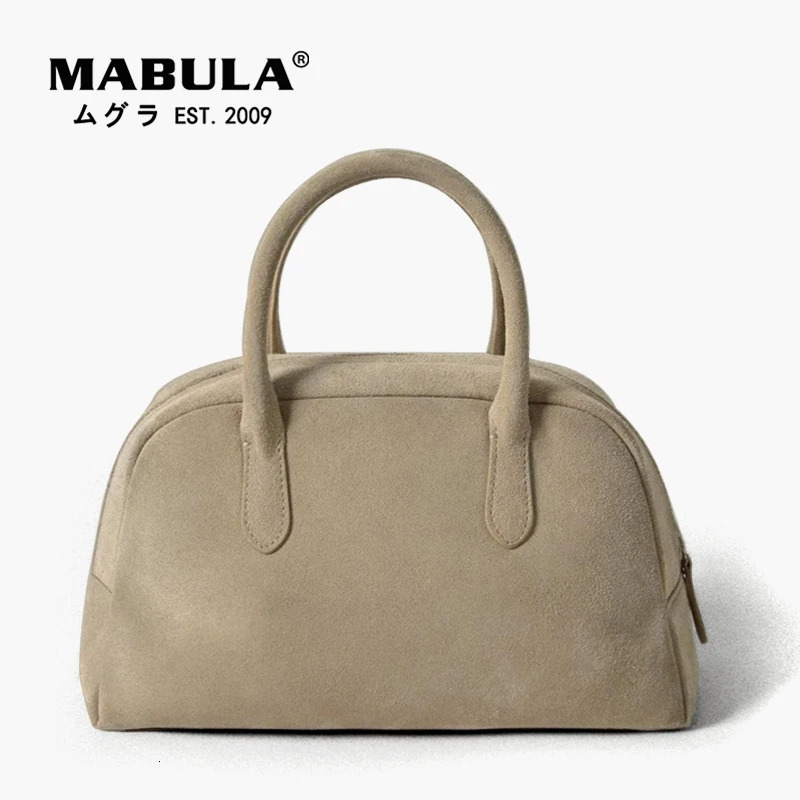 MABULA Genuine Suede Leather Top Handle Purse For Women Vintage Boston Handbag Fashion Bohemian Lady Phone Bag 241114
