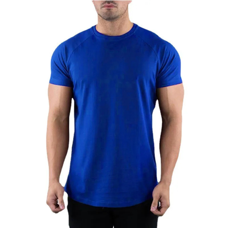 Plain Gym T-shirt Men Summer Fitness Clothing O-Neck Short Sleeve T shirt Cotton Slim Fit Tshirt Bodybuilding Workout Tees Tops 240412