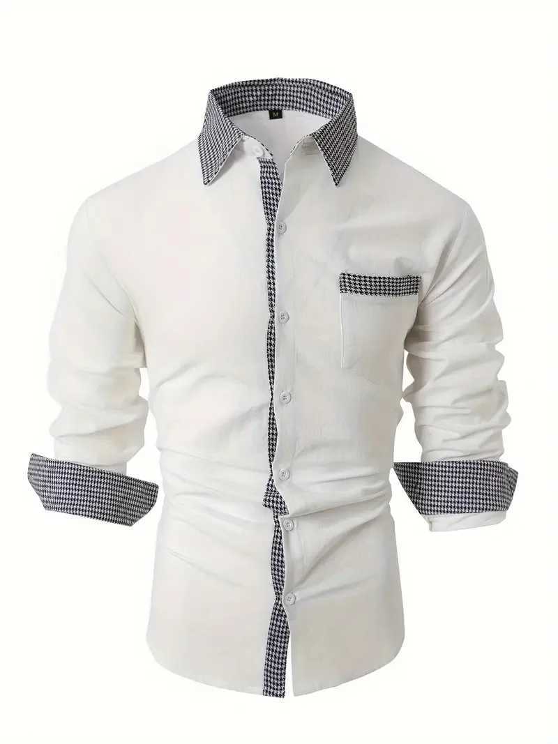 High quality Business Casual Office Long sleeve shirt Spring and Autumn Mens lapel long sleeve Shirt solid color pocket cottonXJ24113