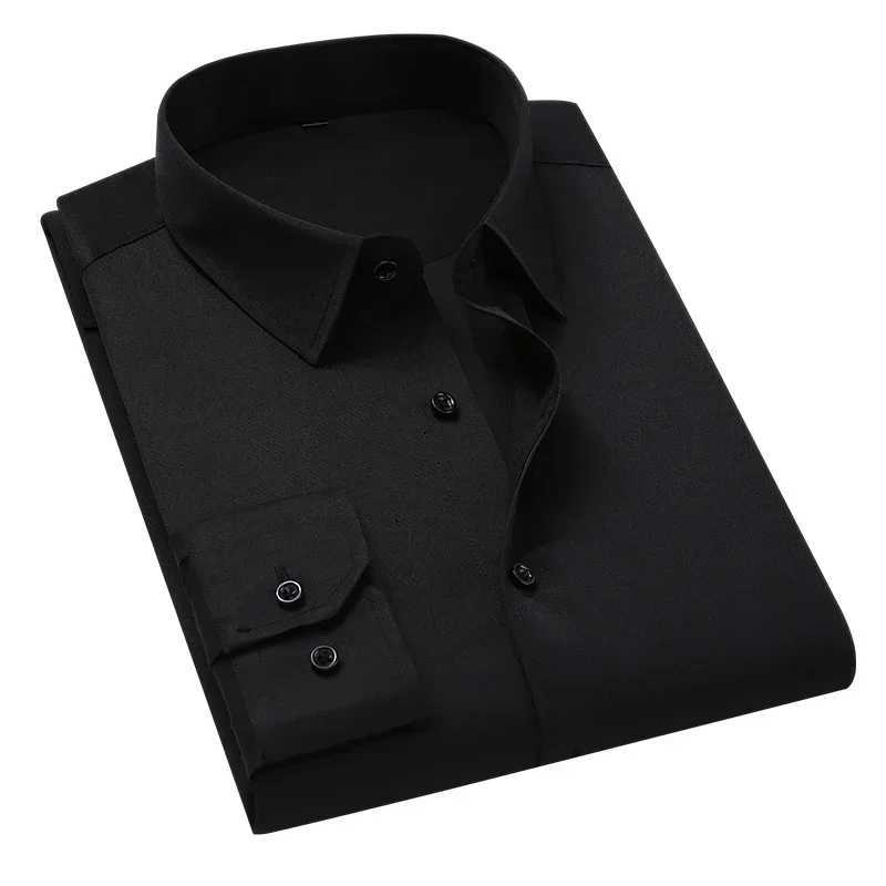 New Blue Shirt Men Slim Solid Color Long-sleeved Business Formal Shirt Casual Male Brand Classic Top Plus Size 6XL 7XL 8XLXJ24113