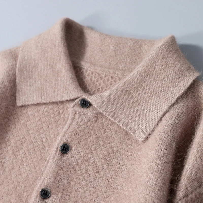 Autumn and winter 100% mink cashmere sweater mens knitted polo neck casual business thick warm long sleeved 241108