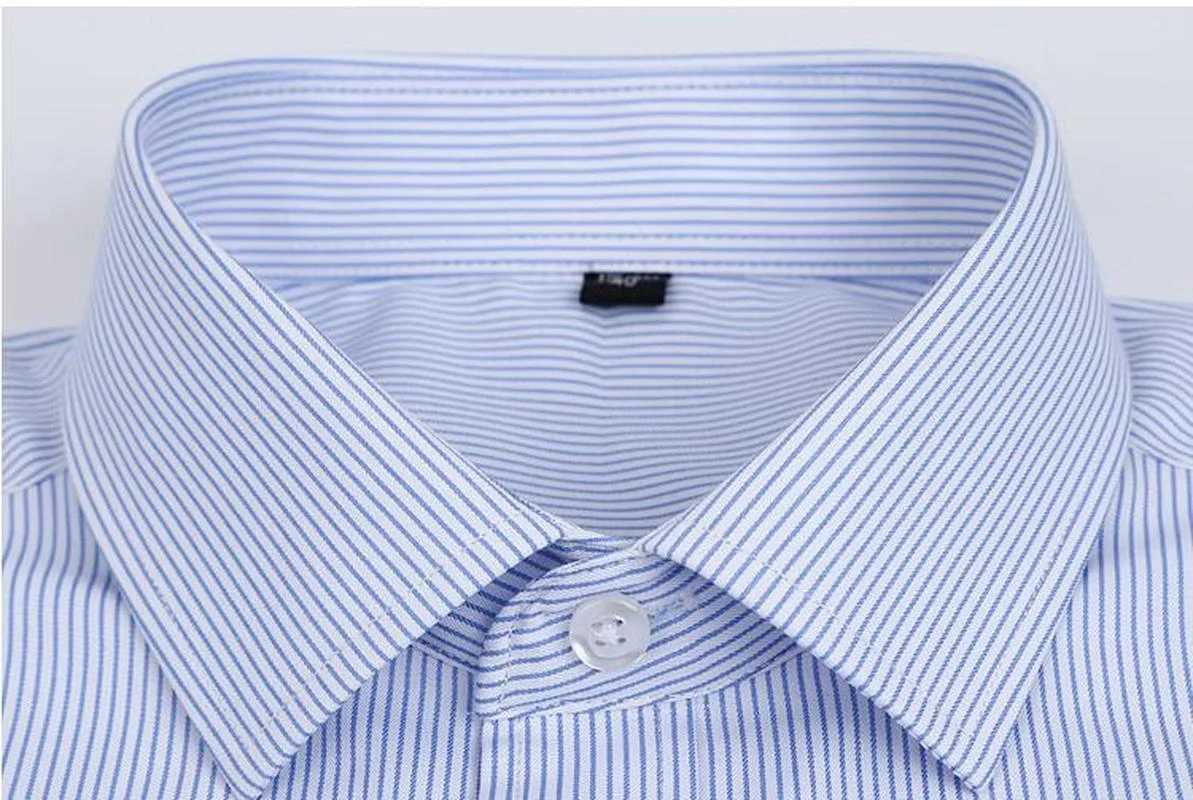 Quality Plus Size S To 8xl Formal Shirts for Men Striped Long Sleeved Non-iron Slim Fit Dress Shirts Twill Social Mans ClothingXJ24113