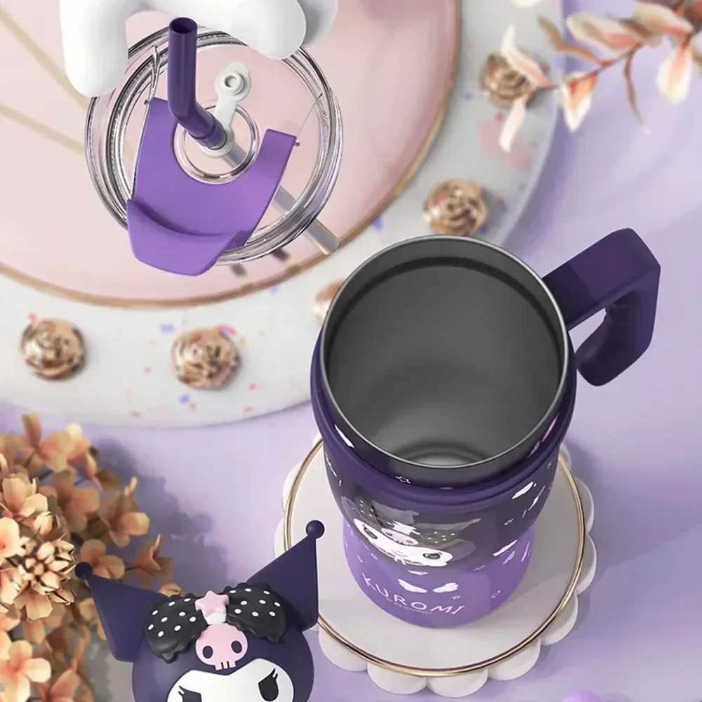 1200ml hot water bottle cool and cute Kuri cinnamon melody stainless steel water bottle straw gift Y241114