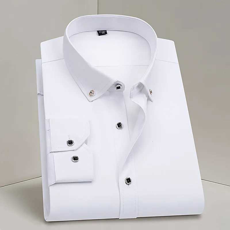 Button Shirt For Mens Long SLeeve Solid Color Stretch Slim Business Male No-Iron White Social Shirts Blouse Men ClothingXJ24113