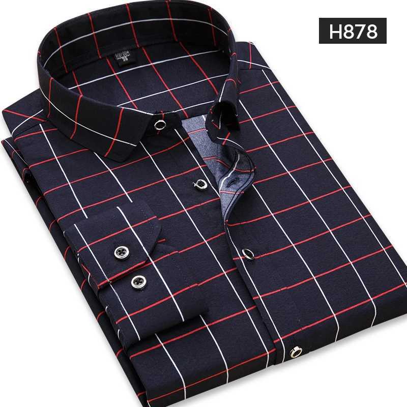 Mens Long Sleeve Print Plaid Shirt Spring Summer Slim Fit Dress Shirts Brand Male Clothing M-5XLXJ24113