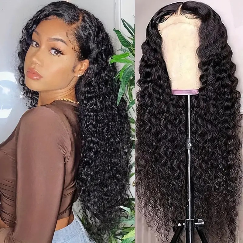 13x4 Silky Deep Wave Brazilian 34 Inches Simulation Human Hair 250 Density Synthetic Wig Loose Lace Frontal Wig For Black Women Heat Resistant Glueles
