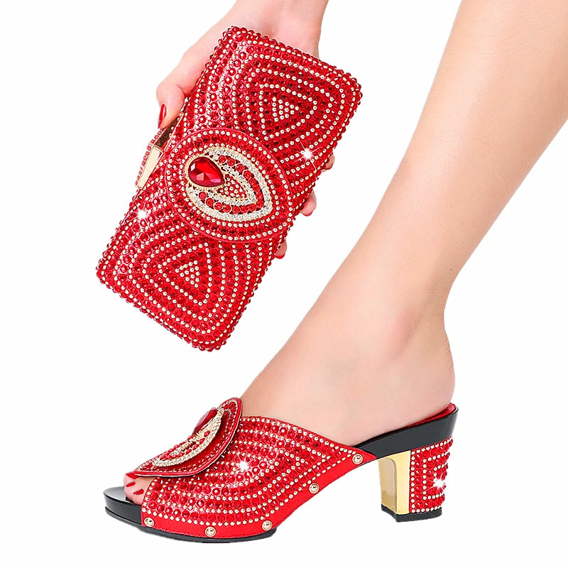 Ladies diamond handbag crystal high heels slippers Christmas party gifts Rhinestone banquet bag wedding shoe bag set 241113