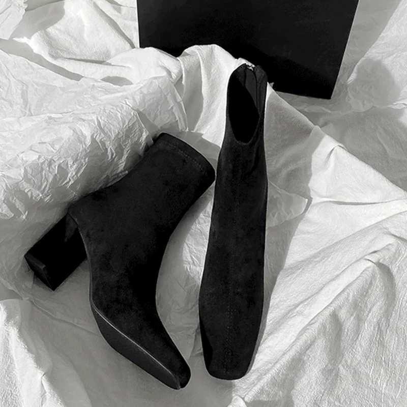 High Quality High H Wen Suede Ankle Boots Winter Designer Square Toe Wen Trend Walking Shoes Pump Comfortable MUJI Snow Botas T241113