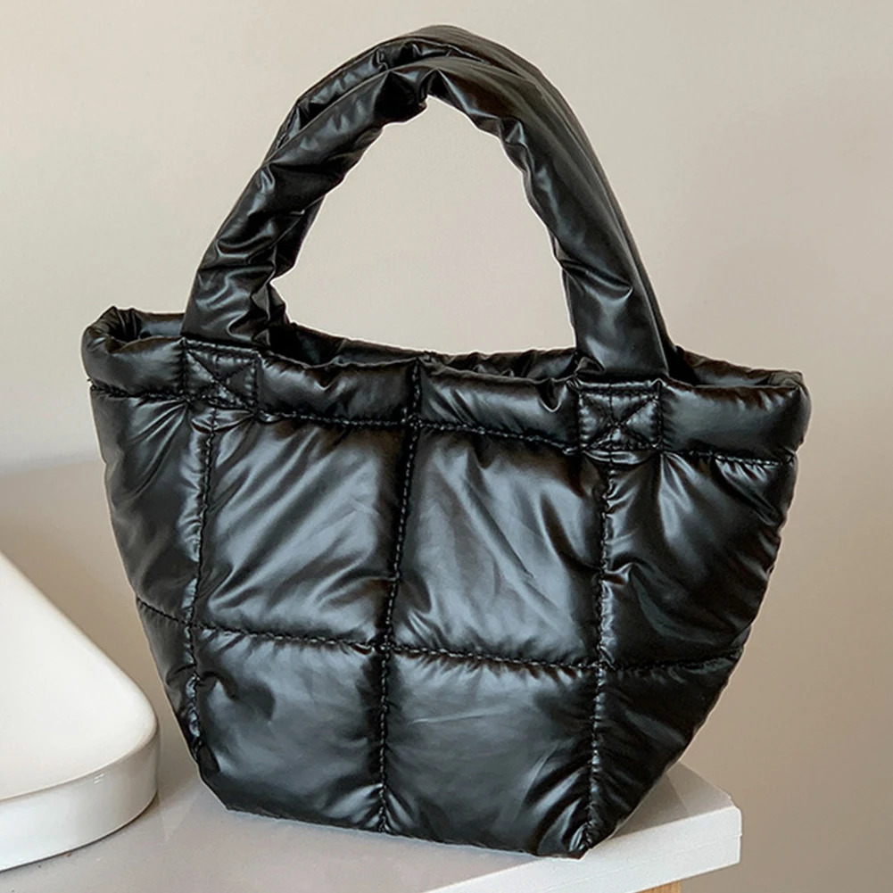 Winter Puffer Handbag for Women Down Padded Small Shoulder Bags Puffy Top Handle Bag Quilted Cotton Tote Lightweight Space Purse 241114