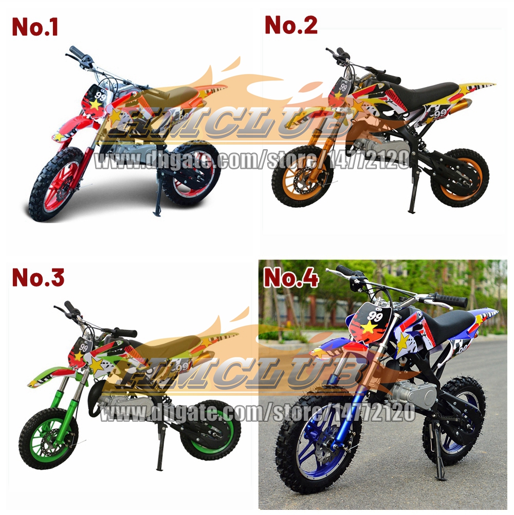 16Colors Real 2 Stroke Dirt Bike Mountain Mini Motorcycle Small Buggy 49CC 50CC Superbike Moto Gasoline Adult Child Off-road Vehicle Motorbike Boy Gir