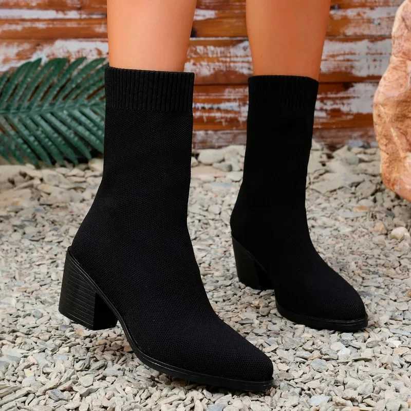 High Quality Warm and Smooth High Quality Shoes - Warm Boots Fi Elastic Fabric Modern Boots Warm New Plus Size Mid calf Boots T241113