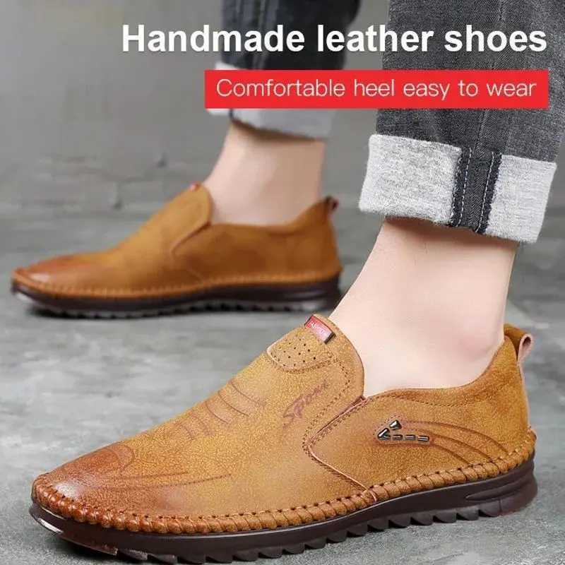 Men Leather Slip Loafer Summer Fi Slipper Casual Slip- Loafers Breathable Soft Sole Leather ShoesXJ250118