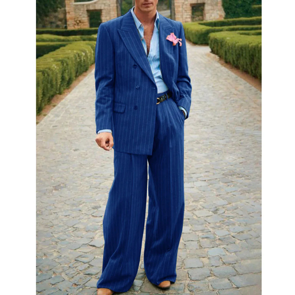 Mens Striped Suit Two Piece Elegant Fashion Casual Work Wear Party Dresses Halloween Costume Clothing 241113