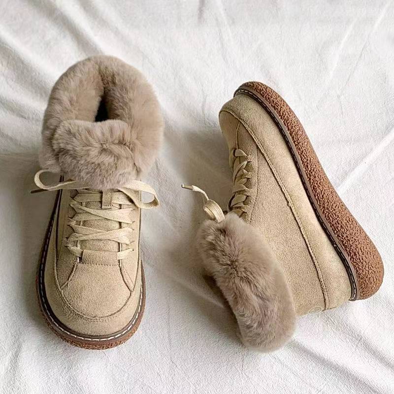 New Fashionable Winter Velvet Thick Round Lace Snow Boots.