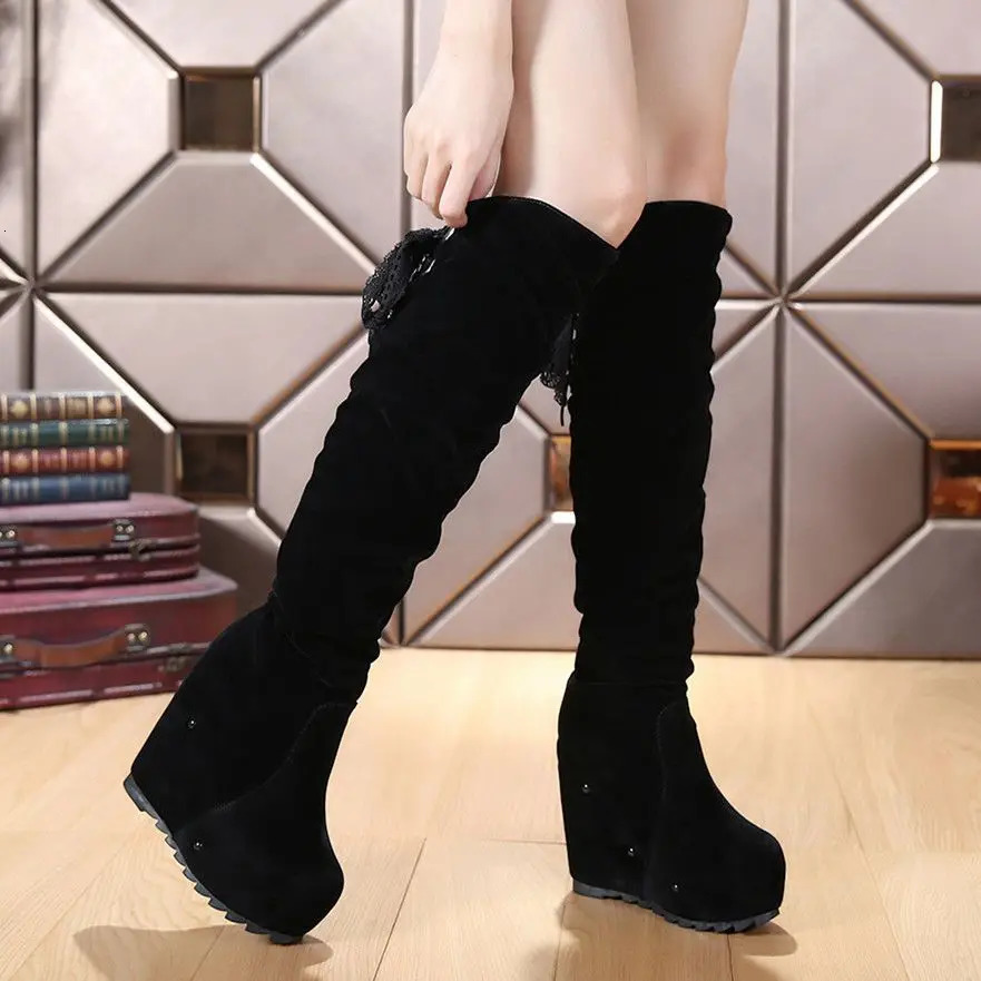 Shoes Wedge high heels Womens platform Womens boots Elastic high knee above Pu Waterproof Spring and Autumn Y2k 241113
